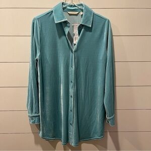 Soft Surroundings Aqua Boyfriend Velvet Tunic Shirt Size Small NWT